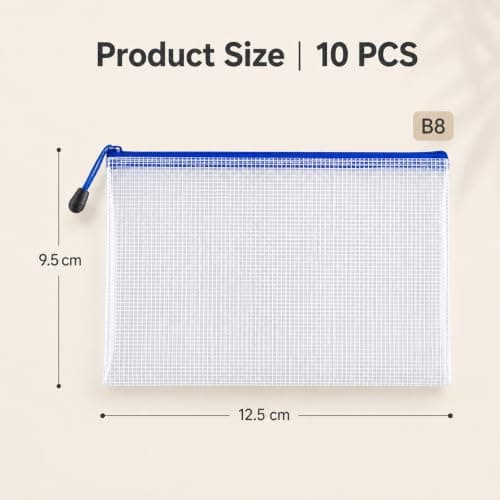Solvind 10 Pack B8 Plastic Mesh Zipper Bags, Waterproof Zip File Folders, Small Document Storage Pouches for Office Home Travel Stationery Organisation, Multicolour — view 2