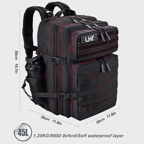 LHI Military Tactical Backpack for Men and Women 45L Large waterproof Rucksack with Shoe Compartment — view 3