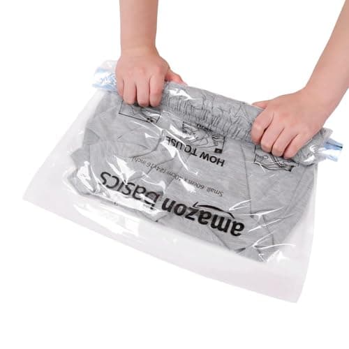 Amazon Basics Roll-Up Travel Storage Bags, Zipper, 12 count, 2 Pack of 6 (Small, Medium), Transparent — view 5