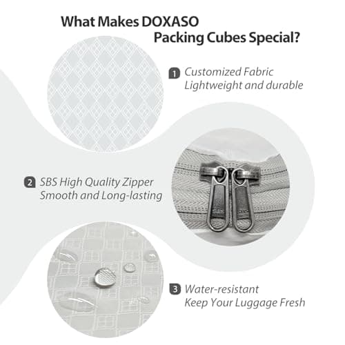 Doxaso Compression Packing Cubes Ultralight Expandable Suitcase Organiser Bags Water Repellent Travel Organiser for Backpack 4 PCS (A-White-4 Pcs, 4 PCS) — view 3