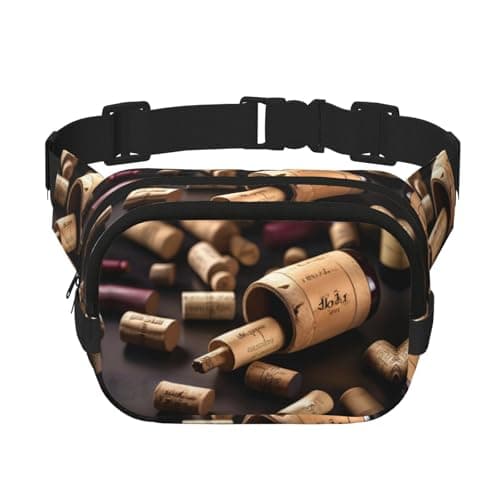 Wine Bottle Cork print Womens Fanny Pack Everyday Hip Pouch Waist Bag for Travel Outdoor Running Hunting for Adult, Black, One Size