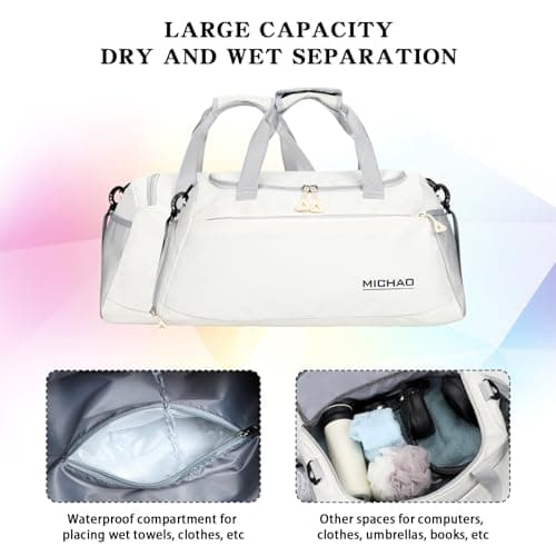 Large Gym Bag Duffle Bag with Shoes Compartment for Women Men, White — view 4