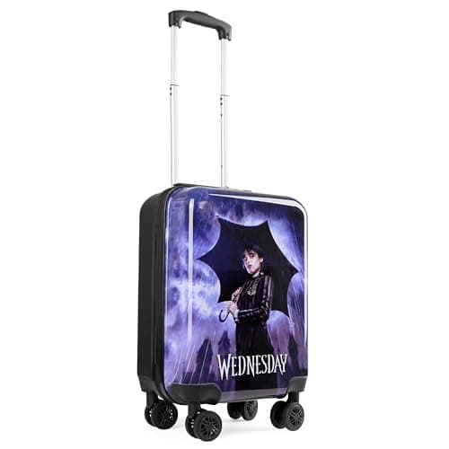 Wednesday Suitcase Kids Teens Hard Shell 4 Spinner Wheels Extendable Handle 49 x 33 x 22cm 30L Capacity Travel Essentials