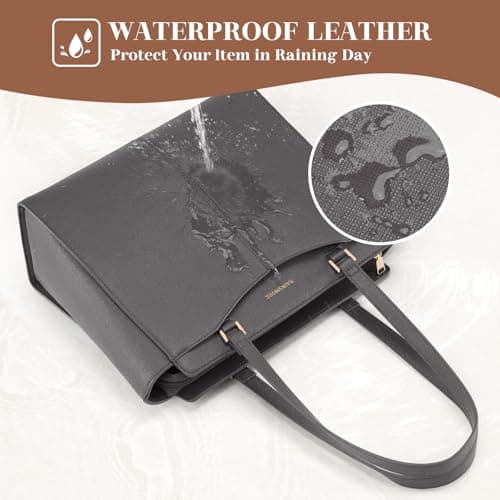 RAINSMORE Handbag for Women Large Laptop Tote Bag 14 Inch Waterproof PU Leather School Ladies Handbag with Zipper Pocket Work Shoulder Bags for Shopping Office Travel Business — view 5