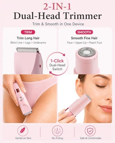 Bikini Trimmer Women Waterproof 2-in-1: Gentle Facial Hair Remover for Women, LED Display Electric Razors, Dual Head Lady Shavers with Smart Light, Travel Lock, Pubic Hair for Lip Underarm Body — view 4
