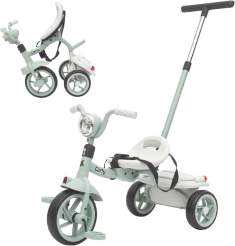 Twinly Carly Foldable Toddler Tricycle with Parent Handle, Mint