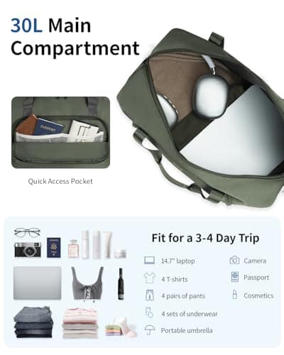 ECOHUB for Easyjet Cabin Bag 45x36x20, Underseat Foldable Travel Duffel Bag, Hand Luggage Holdall Bag for Airlines with Wet Pocket, Carry on Overnight Weekend Bag for Women Green Patent Pending — view 4