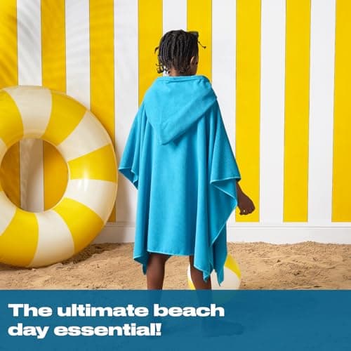 Brentfords Kids Swim Changing Robe, Soft Absorbent Oversized Hooded Towel Poncho for Beach Pool Travel Children Bath Towels Quick Dry Lightweight Swimming Towels, Sea Blue — view 2