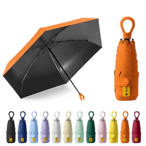 Ancuioyz Mini Sun Umbrella, Ring Handle Allows For Hanging, Uv-Resistant, Rainproof, And Sunproof, Suitable For Men Women Kids，Orange