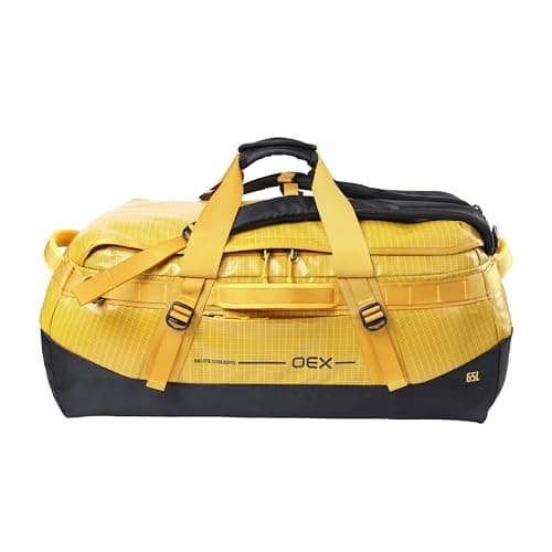 OEX Ballistic Ultra Duffel Bag, 65L, Polyester Ripstop with TPU Coating, for Travel and Outdoor Use, Adjustable Detachable Shoulder Straps, 64x27x30cm (Yellow, 65 Litre)