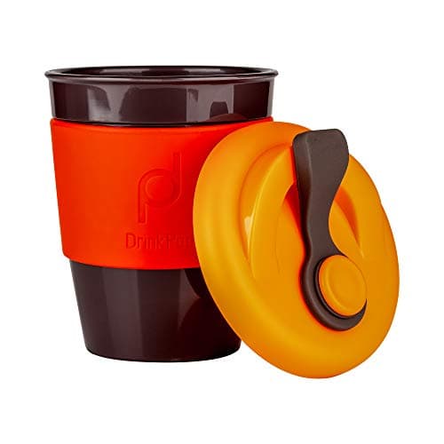 Drink Pod 12oz/340 ml Reusable Coffee Cup/Travel Mug with Rotating Rubber Lip BPA Free PLA Plastic – Volcano/Red RCP-340/R — view 2