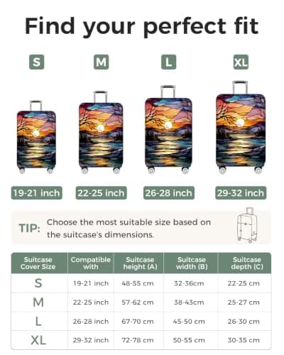 Youth Union 18"-32" Bamboo Fiber Polyester Transparent Suitcase Cover Travel Trolley Case Cover, stained glass evening lake, M(22-25"), minimalism — view 3