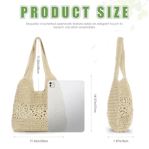 Freiesoldaten Straw Tote Bag for Women Large Summer Beach Woven Shoulder Bag for Travel Vacation — view 5