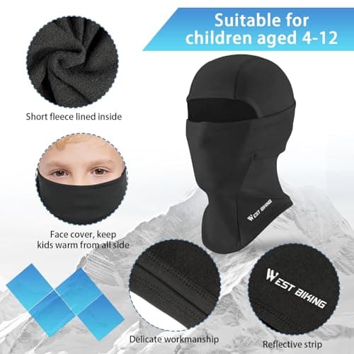 AYPOW Kids Winter Thermal Balaclava, Multifunction Windproof Warm Ski Mask Cycling Full Face Cover Under Helmet Hat with Neck Warmer, for 4-12 Years Boys Girls Children Winter Outdoor Sports Black — view 4