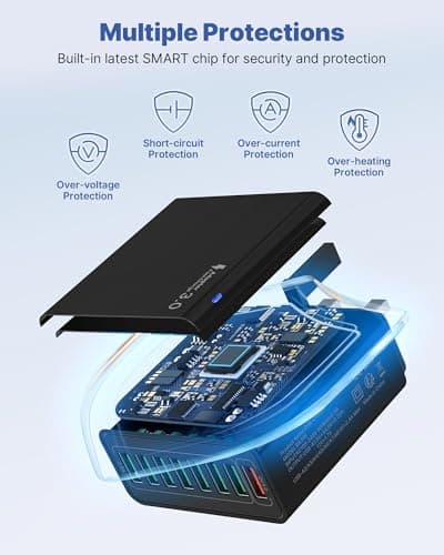 33W USB Plug UK, 8-Port Multi USB Charger Fast Charge Fast Charging Plug,Multiple Power Adapter Multiport Mains Wall Plug for iPhone 16 15 14 13 12 11 Pro Max SE XS XR Plus, iPad, Samsung Galaxy — view 4