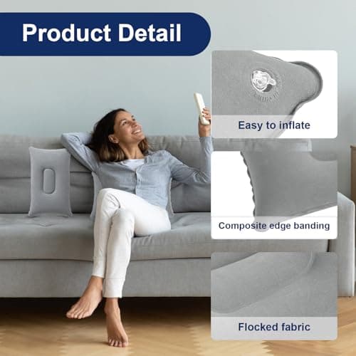 flintronic 2Pcs Inflatable Pillows, Ultralight Camping Pillows, Portable Compact Blow Up Pillows for Neck & Lumbar Support, Perfect for Travel, Camping, Outdoors, Fishing, Beach，Gray&Navy — view 3