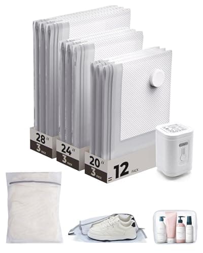 BAGSMART Travel Vacuum Bags for Suitcase & Home, 12 Pack with Wireless Pump