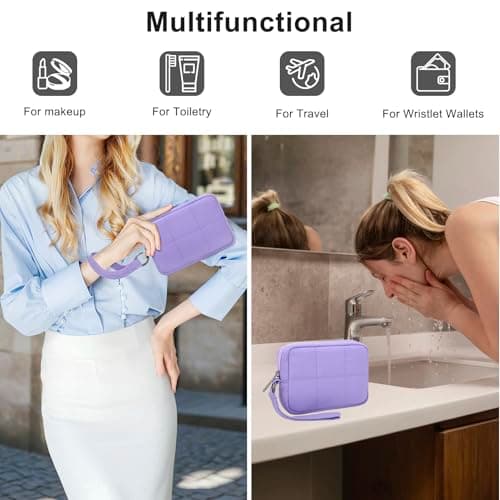 DOB SECHS Waterproof Mini Travel Makeup Carrying Case Wash Bags Cosmetic Bag Portable Electronics Accessories Organizer Wash Gym Shaving Bag (#25081-Purple, Small) — view 3