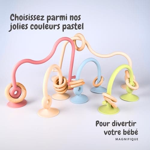 Infatot® Teething Suction Toy – Wood & Silicone Baby Toys 0-6 Months, Sensory Toy for Early Development, Suction Teether for High Chair, Baby Gift for Boys and Girls - Plum — view 4