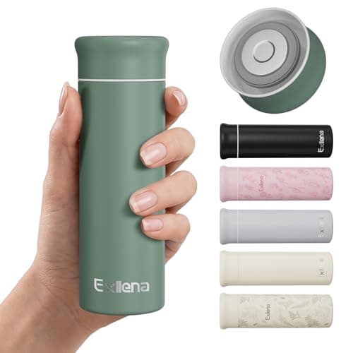 Exllena 250ml Mini Thermal Flask – 100% Leakproof Pocket Travel Mug for Flat White Coffee & Tea – Slim Stainless Steel Small Water Bottle for Handbag, Commute, Milk – BPA Free(Dusty Green)