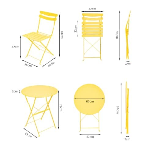 evergoods 3 Piece Gargen Table and Chairs Outdoor Folding Bistro Set — view 5