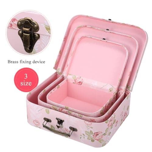 GALPADA Baby Suitcase Box 3Pcs Paperboard Floral Storage Boxes with Handles Stackable Decorative Flower Pattern Boxes for Wedding Birthday Baby Shower — view 5
