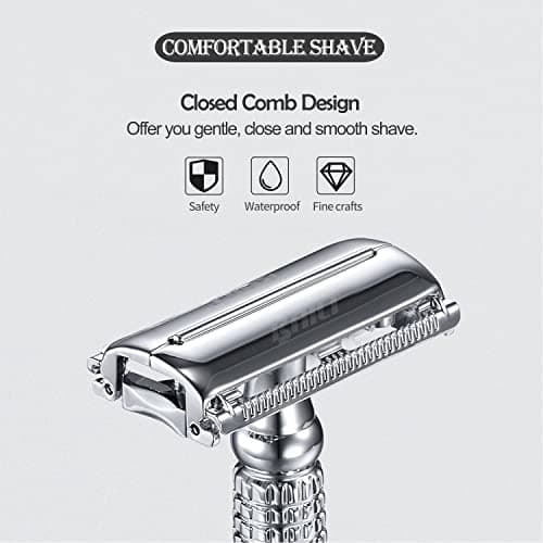 BAILI Butterfly Double Edge Safety Razor Rust-proof Reusable Manual Stainless DE Wet Shaving for Men Women with Mirrored Travel Case BD179C — view 4