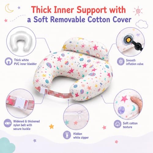 Inflatable Nursing Pillow for Breastfeeding & Bottle-Feeding – Portable Travel Feeding Cushion with Adjustable Waist Strap – Soft Cotton Cover – Odour-Free Thickened TPU Inner – Removable & Washable — view 3