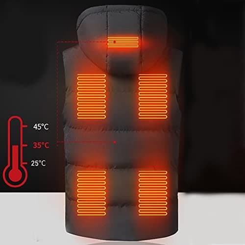 HAOLEI Heated Body Warmer Mens, Hooded Vest UK Clearance, Sleeveless Jacket with Hood, Winter Coat USB Charging Electric Gilet 7 Heating Zones for Sports(No Power Bank), Black, L — view 6