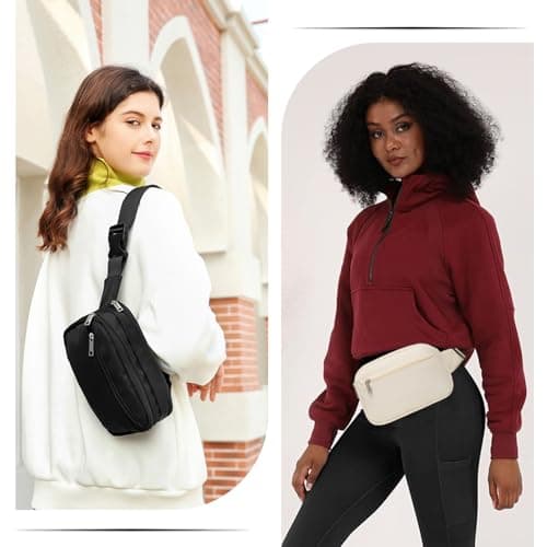 Bumbags for Women Men Women Ladies, Waterproof Fashion Bum Bag, Multi Pockets, Crossbody Bag Lightweight for Travel Sport Running (White) — view 6