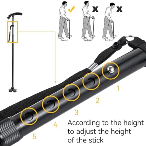 Holdfiturn Walking Stick Folding Cane with LED Light 85-95cm Lightweight — view 3