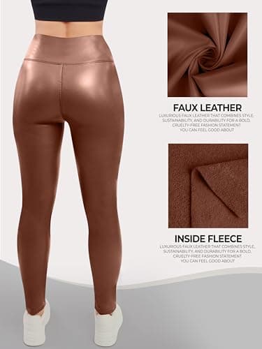 Love My Fashions ® Women's Soft Faux Leather Warm Fleece PU Leggings Wet Look Elasticated Waist Full-Length Trousers Camel — view 5