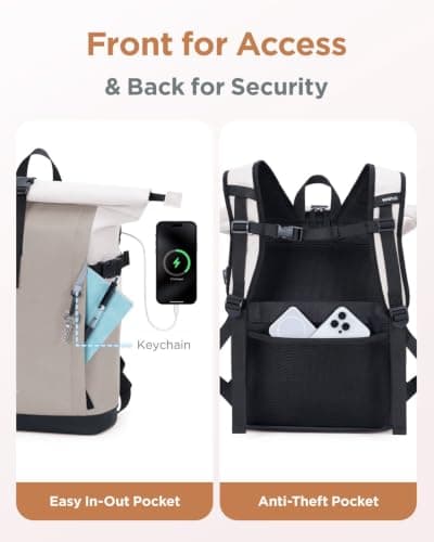 ECOHUB Women's Laptop Backpack, Rolltop Fashion Color Block Rucksack — view 6