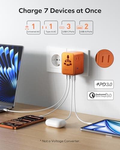 MOMAX Universal Travel Adapter 70W GaN, Travel Plug Adapter for UK/EU/AU/US — view 3