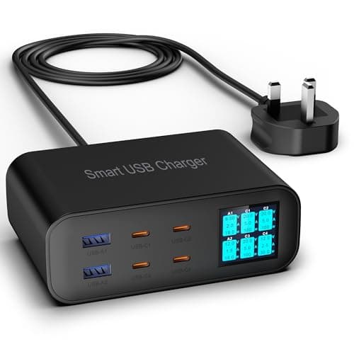 CESTONE, 6-Port GaN USB C Charger Station,Adjustable Brightness LED Digital Display Multiport Fast Charger,PD 100W QC3.0 PPS Desktop Charger Compatible with iPhone17/16/15 MacBook Samsung HP,(Black)