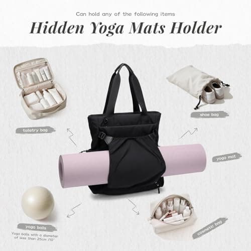 GOLF SUPAGS Convertible Laptop Backpack Yoga Sports Bag Quilted Tote Bag, Yoga Mat Carrier Bag for Travel, Fitness, Office and Shopping (Black) — view 4