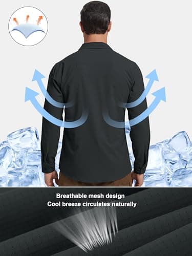 Peysuck Men's Safari Shirts, UPF 50 Sun UV Protection Shirt Black Gray — view 3