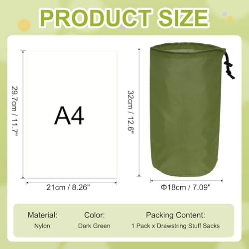 YELARXI Stuff Sack with Toggle, 7x13Inch (Dark Green) — view 2