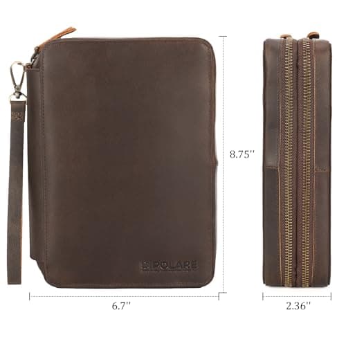 Polare Full Grain Leather Travel Cable Organizer Case Electronics Accessories Carry Bag with YKK Zippers All-in-One Storage Bag for Cables, Power Bank, USB, SD Card, Travel Essentials, Dark Brown (M — view 6