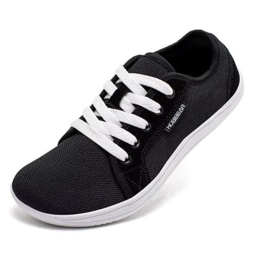 HOBIBEAR Unisex Wide Barefoot Shoes for Men Women Outdoor Trail Running Minimalist Walking Shoes Lightweight and Breathable(Black White 10 UK)