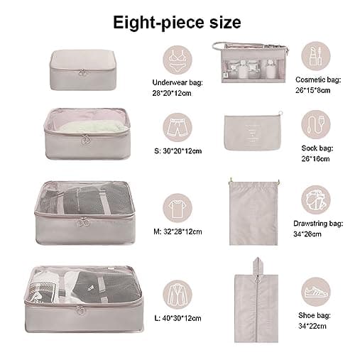 OSDUE Packing Cubes for Suitcase, 8PCS Thickening Travel Organiser Packing Bags Lightweight Travel Accessories Organizers Essentials Clothes Shoes Cosmetics Toiletries Storage Bags — view 2
