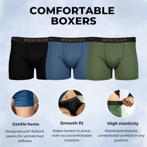 menique Men's 100% Merino Wool Boxer Shorts, Breathable L, Black — view 2