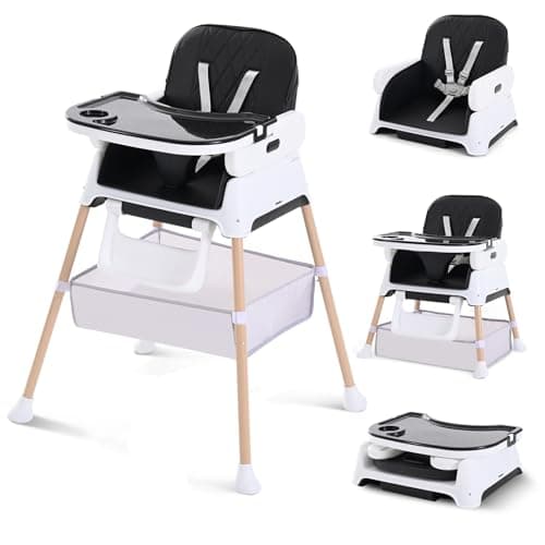 High Chairs for Babies and Toddlers, Adjustable Convertible 3 in 1 Baby High Chair, Portable Compact Baby Infant Feeding Chair Travel Highchair Booster for Toddler, from 6 Month to 3 Years Black