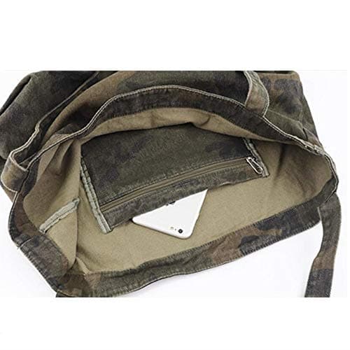 Women Vintage Canvas Camouflage Tote Shoulder Bag Shopping Bag Handbag, Green, M — view 3