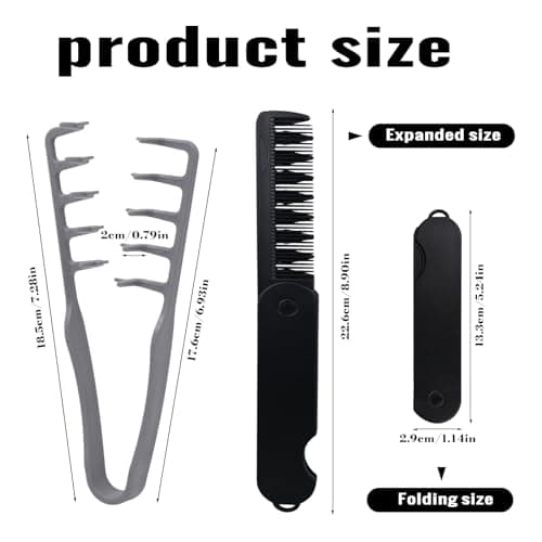 OVBOVA Texture Comb & Wide Tooth Comb Set, 2-Piece Folding Portable Hair Styling Tools for Voluminous Roots & Curls Care, for Men & Women Travel Grooming — view 2