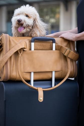 Noah & Paw Cat Carrier Soft Dog Carrier for Small Dogs, TSA Airline Approved 18x11x11in Cat Crate, Pet Travel Crate, Small Pet Kennel, Mattress Included, Camel Faux Leather — view 3
