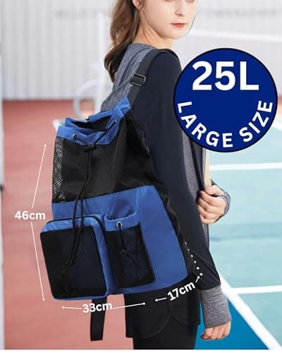 JIMJOOS Drawstring Mesh Swimming Bag - 25L Waterproof Swim Bag with Wet/Dry Compartment, Multifunctional Sports Backpack for Kids, Adults, Swimming, Surfing, Beach, Gym (Navy Blue) — view 5