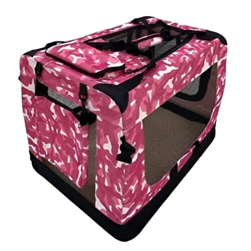 HugglePets Pink Camo Fabric Dog Crate Carrier Medium 60cm, Foldable with Fleece Mat — view 2