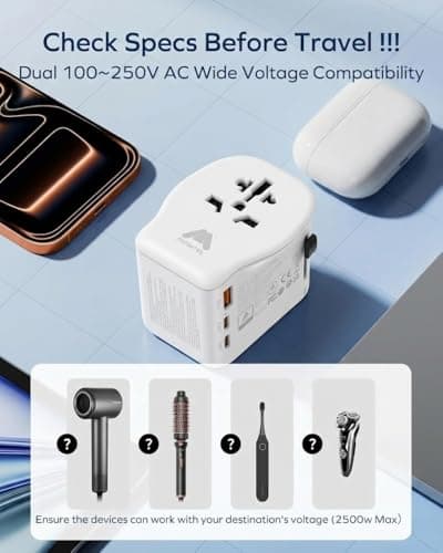 Mobitel Universal Travel Adapter Worldwide 65W USB C PD All in One International Travel Plug Adapter for UK EU USA Australia Fast Charging Travel Charger with USB C & USB A for MacBook Laptop Samsung — view 5