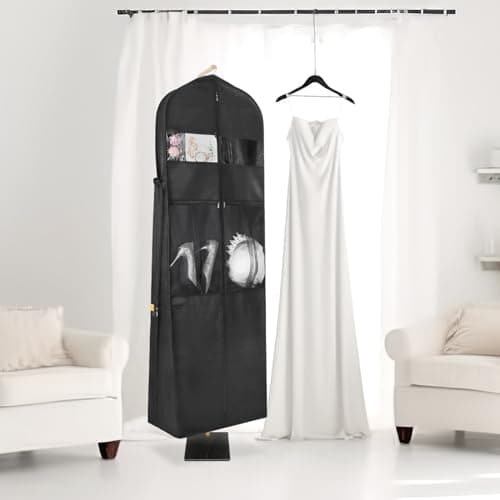 Syeeiex Wedding Dress Bag, Carry On Garment Bag Dress Cover 72 Inch Dress Carrier with Large Pockets & PVC Transparent Window, Breathable Dress Carriers for Women Travel for Wedding and Feast, 1 Pack — view 5